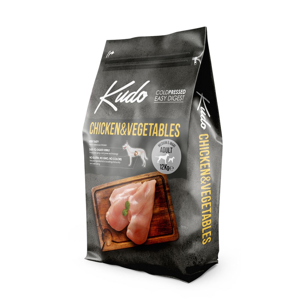 KUDO ADULT CHICKEN & VEGETABLES Cold pressed τροφή με Κοτόπουλο & Λαχανικά για ενήλικους σκύλους όλων των φυλών (All Breed), με κανονική δραστηριότητα 12kg